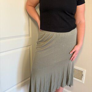 Green asymmetrical flowy skirt